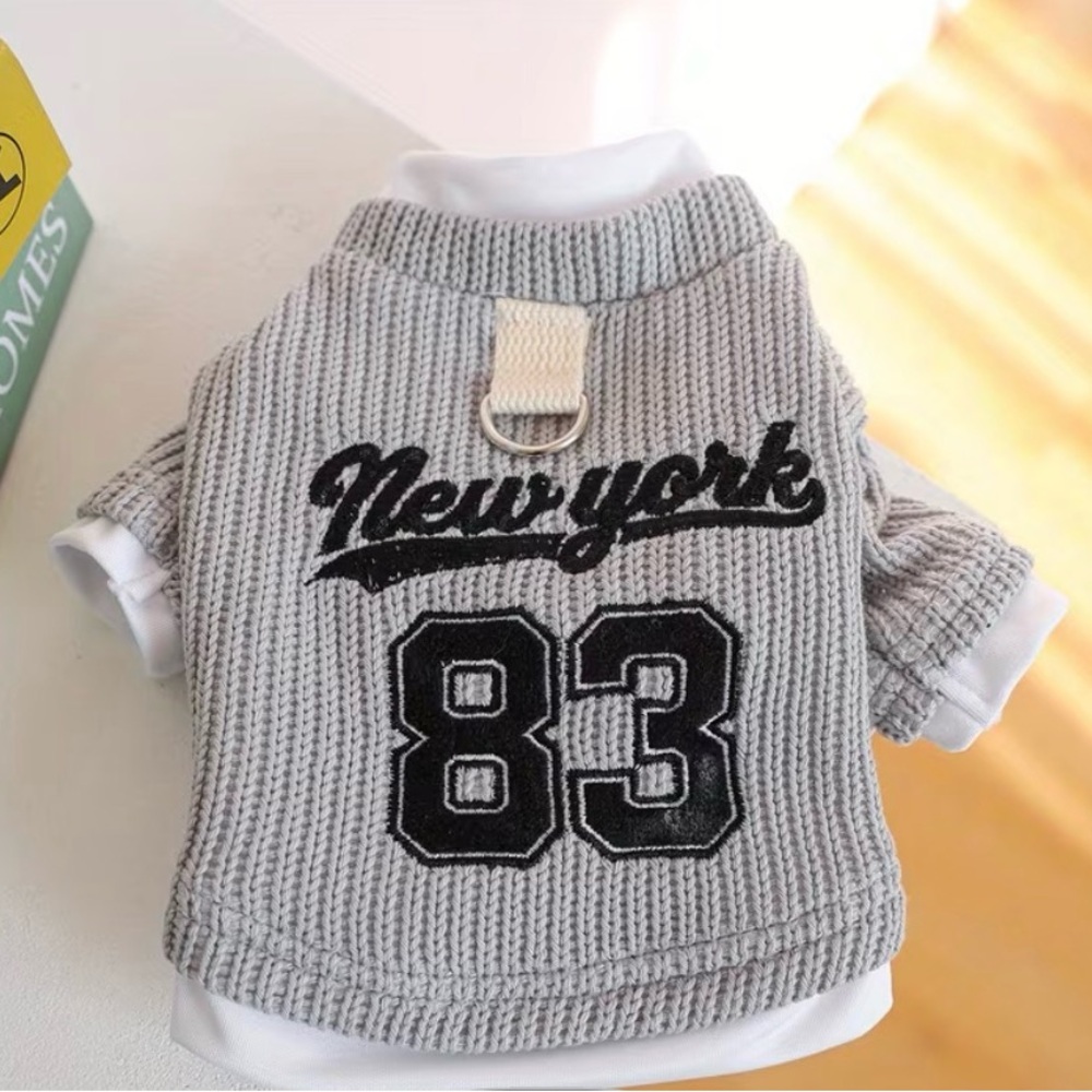 Stylish Gray Dog Sweater with New York 83 Design